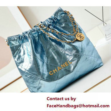 Chanel Crinkled Calfskin  &  Gold-Tone CHANEL 22 Medium Handbag AS3261 Metallic Blue 2025